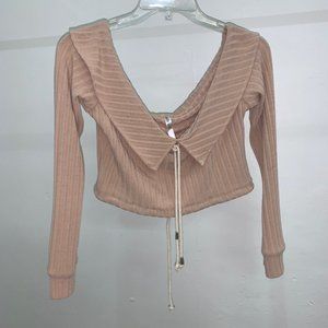 Beige Top Off The Shoulder Oversized Ribbed Top